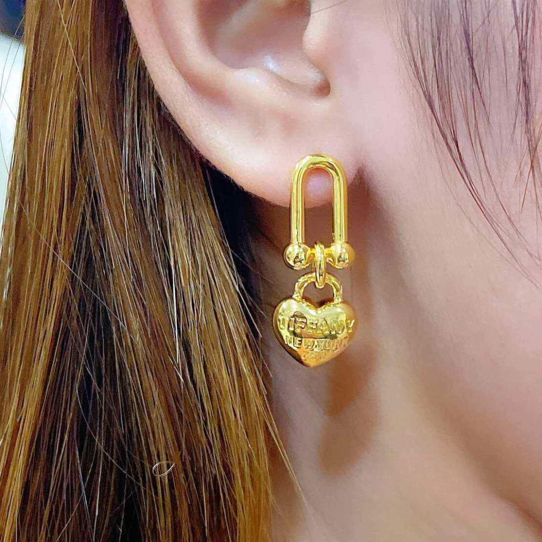 Tco Heart Hardware Earrings Ampaw 18k Saudi Gold