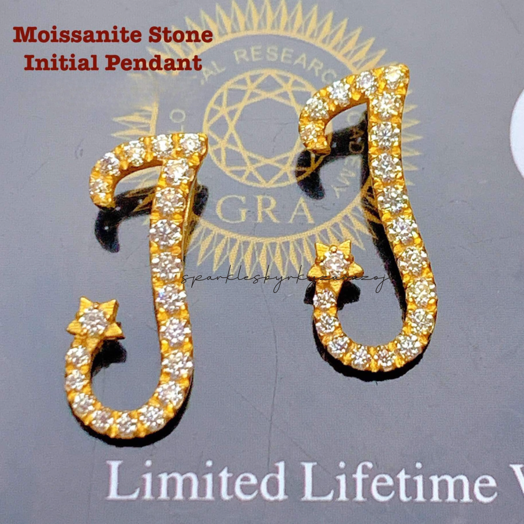 18k Saudi Gold Moissanite Letter - J Pendant