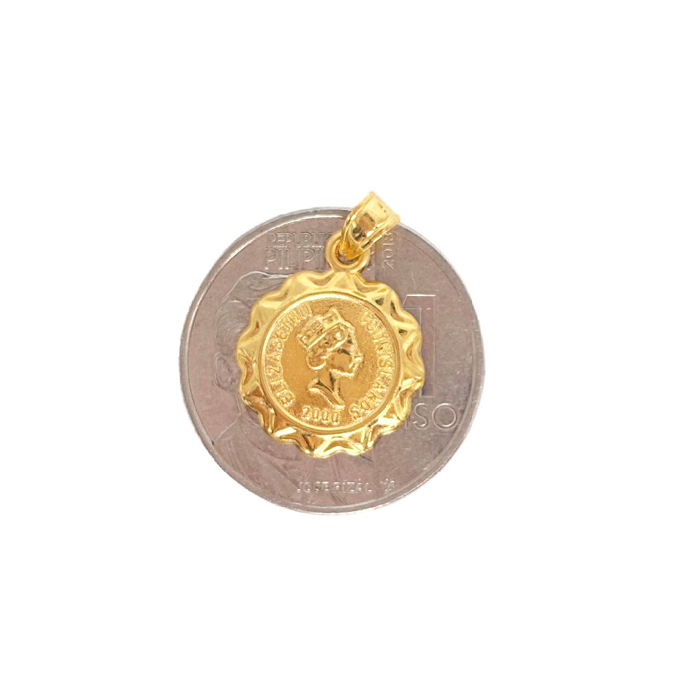 18k Saudi Gold Set Coin Elizabeth + Foxtail Chain 16"