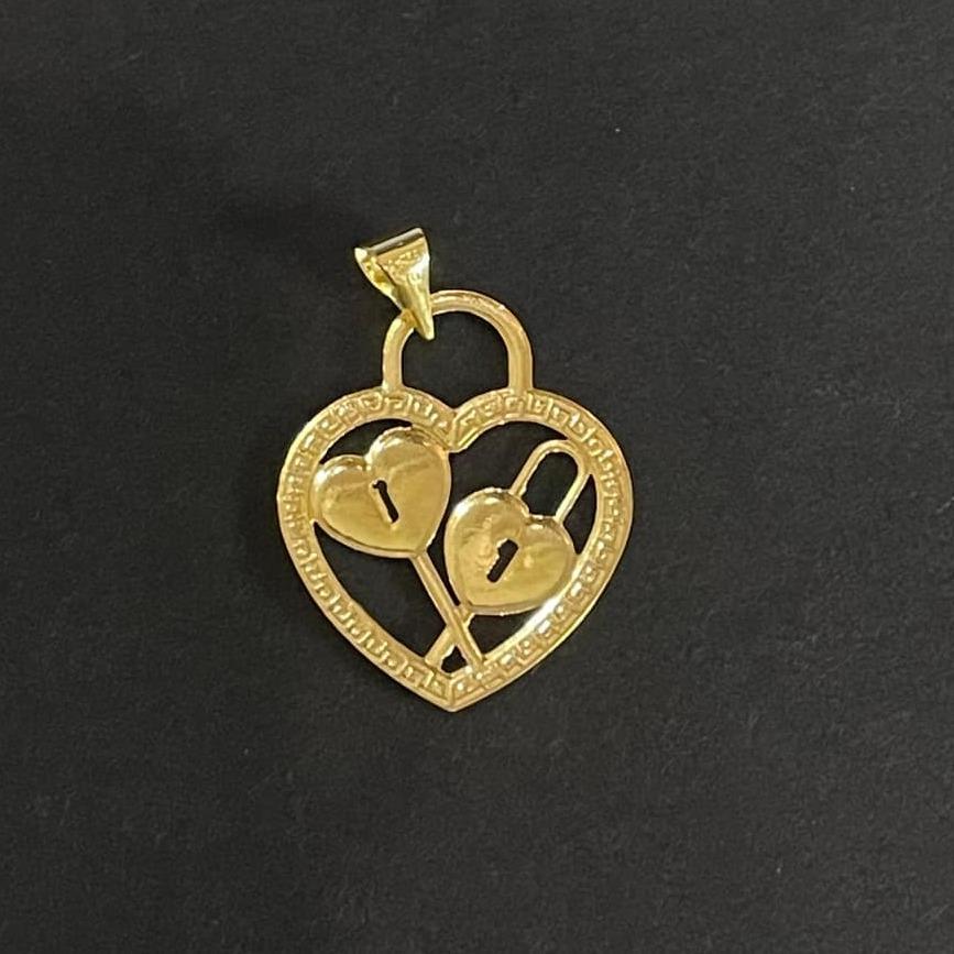 18k Saudi Gold Lock Fenfen Heart Pendant Solid Pawnable