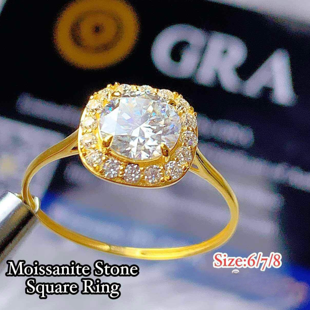 18k Saudi Gold Moissanite Stone Square Ring