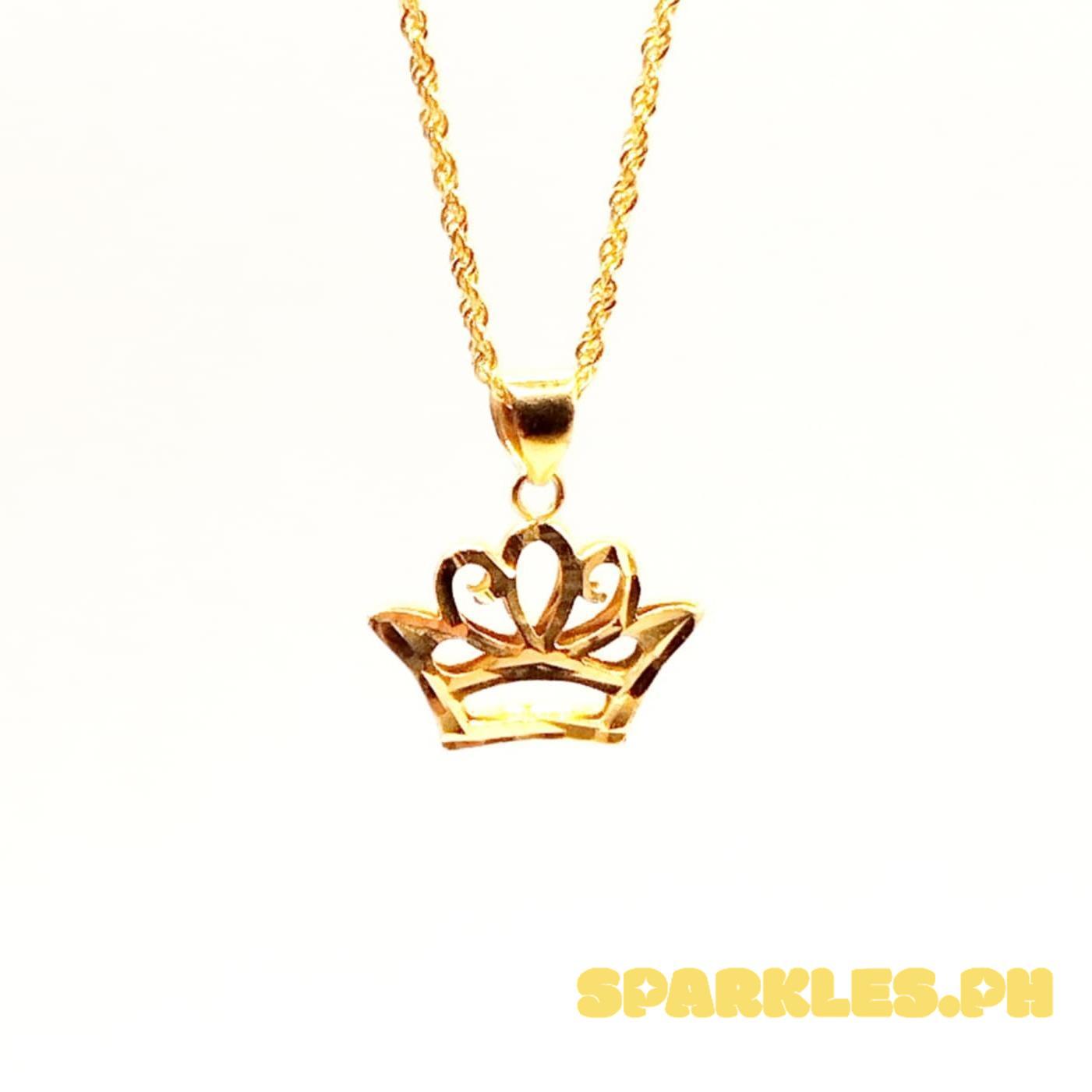 18k Saudi Gold Set Corona Pendant+ Rope Chain 22'