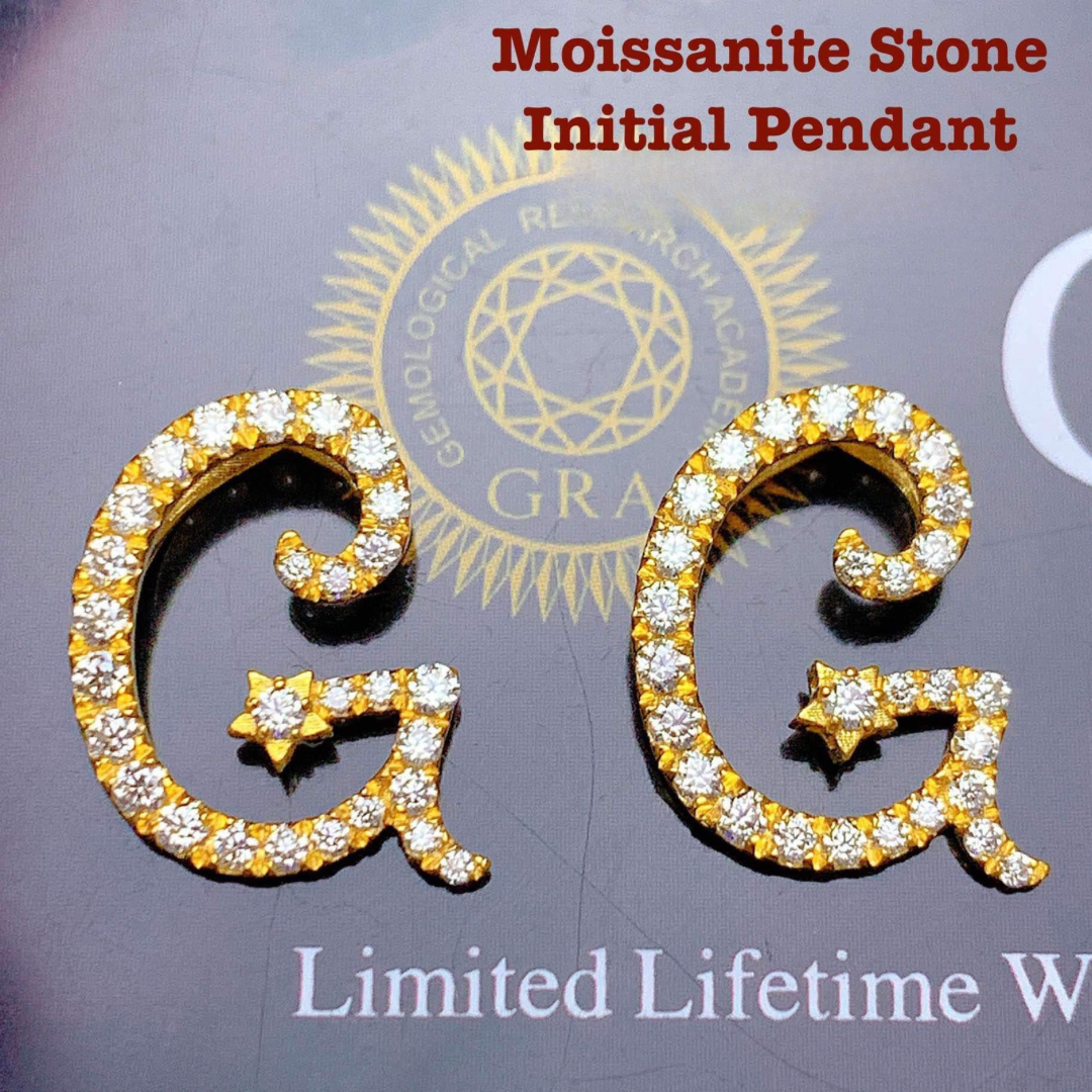 18k Saudi Gold Moissanite Letter - G Pendant