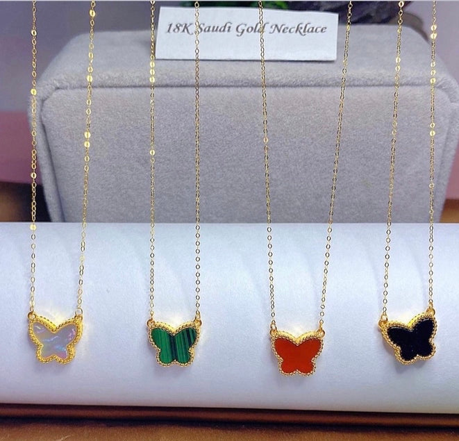 18k Saudi Gold 10MM Butterfly Center Necklace