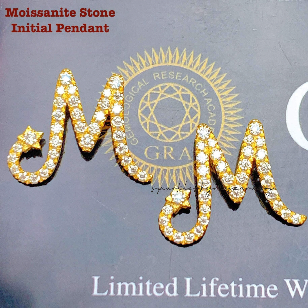 18k Saudi Gold Moissanite Letter - M Pendant
