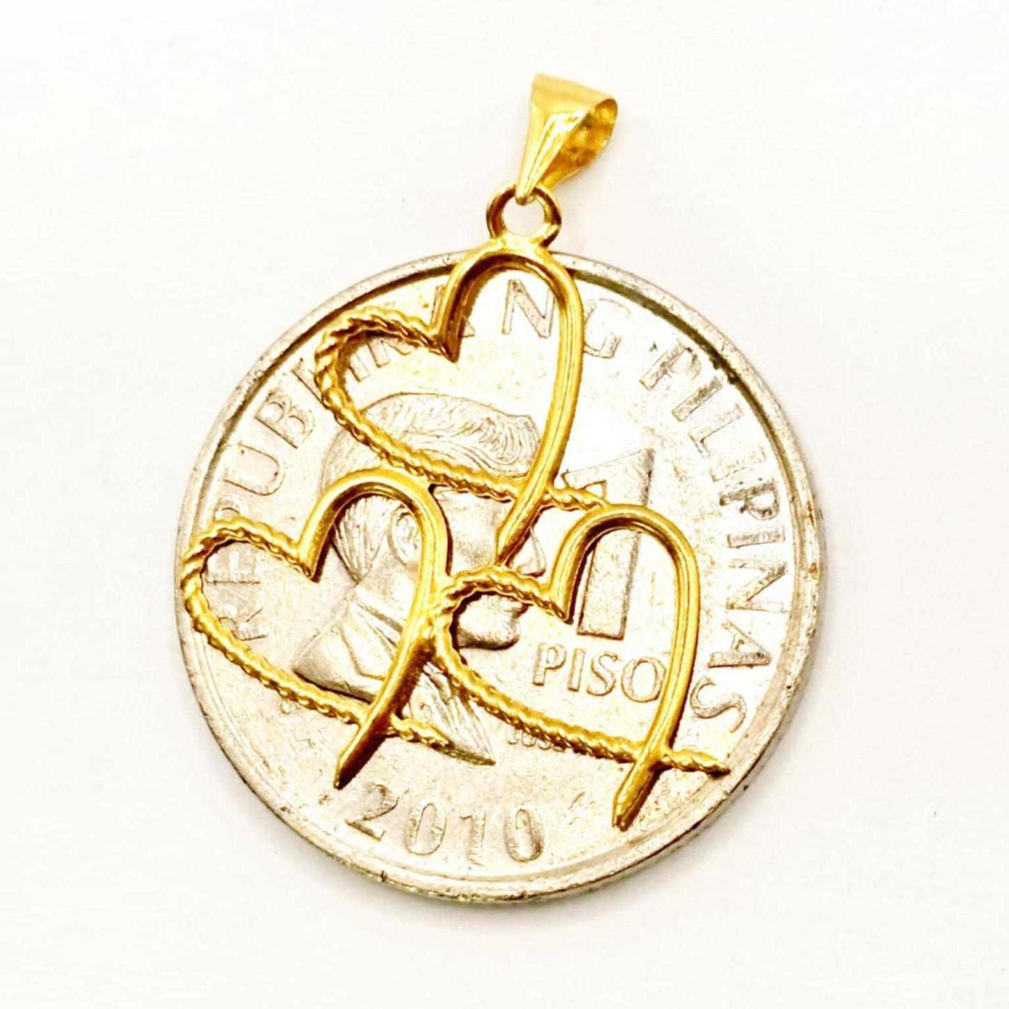 18k Saudi Gold Big Triple Heart Pendant - SKU-NJMYASGI