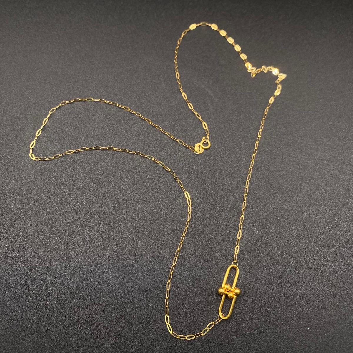 18k Saudi Gold Micro Hardware Paperclip Solid Lightweight Necklace Pawnable