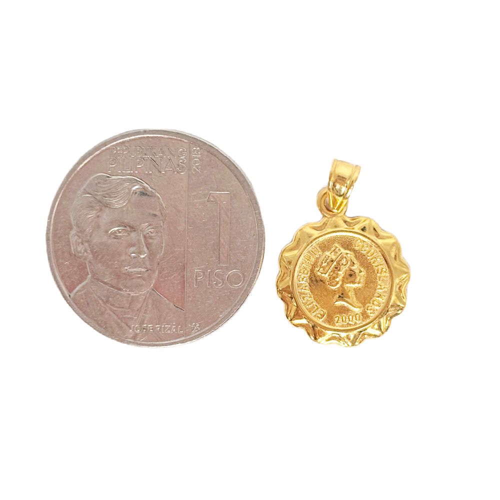 18k Saudi Gold Set Coin Elizabeth + Foxtail Chain 16"