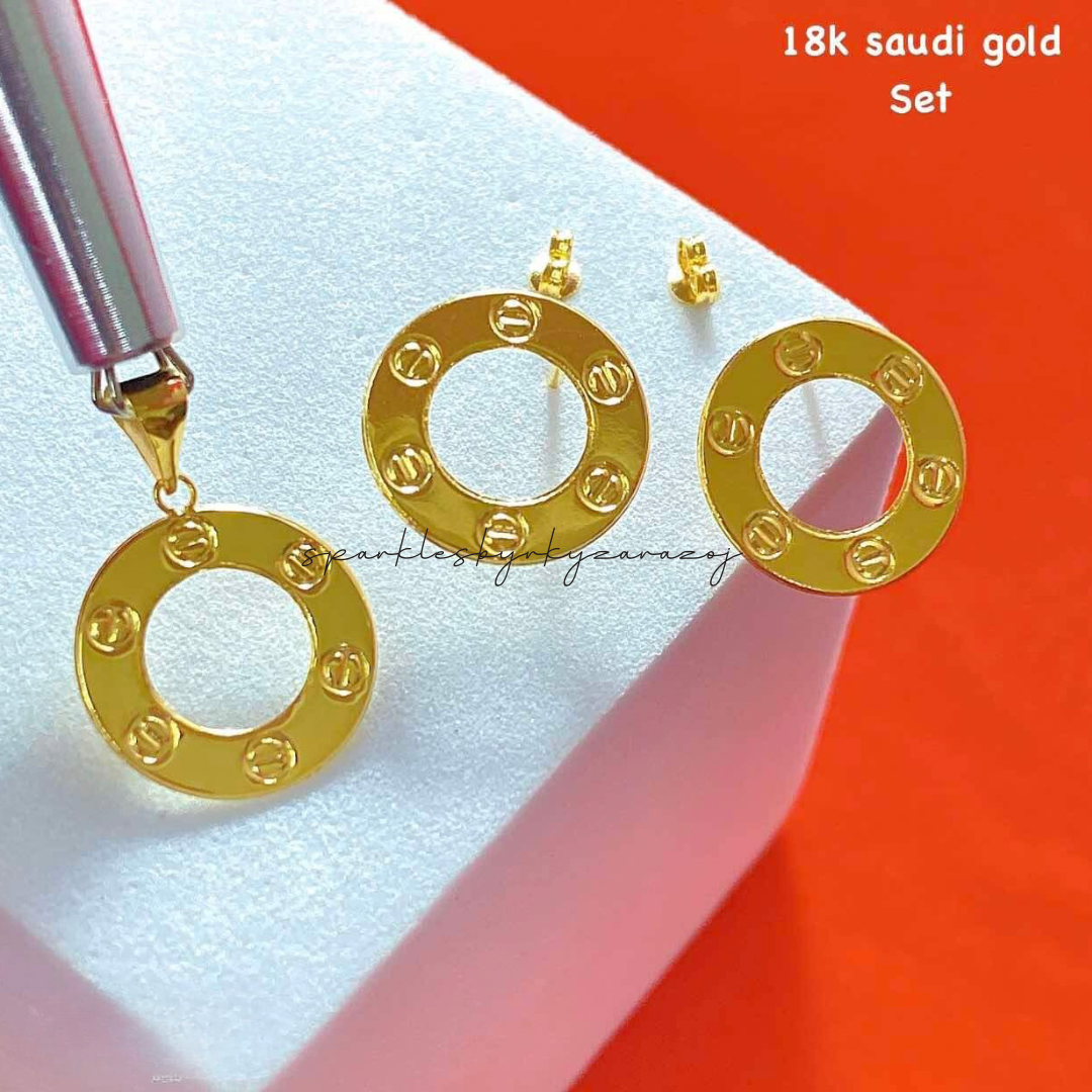 Karkar Set Earrings & Pendant 18k Saudi Gold