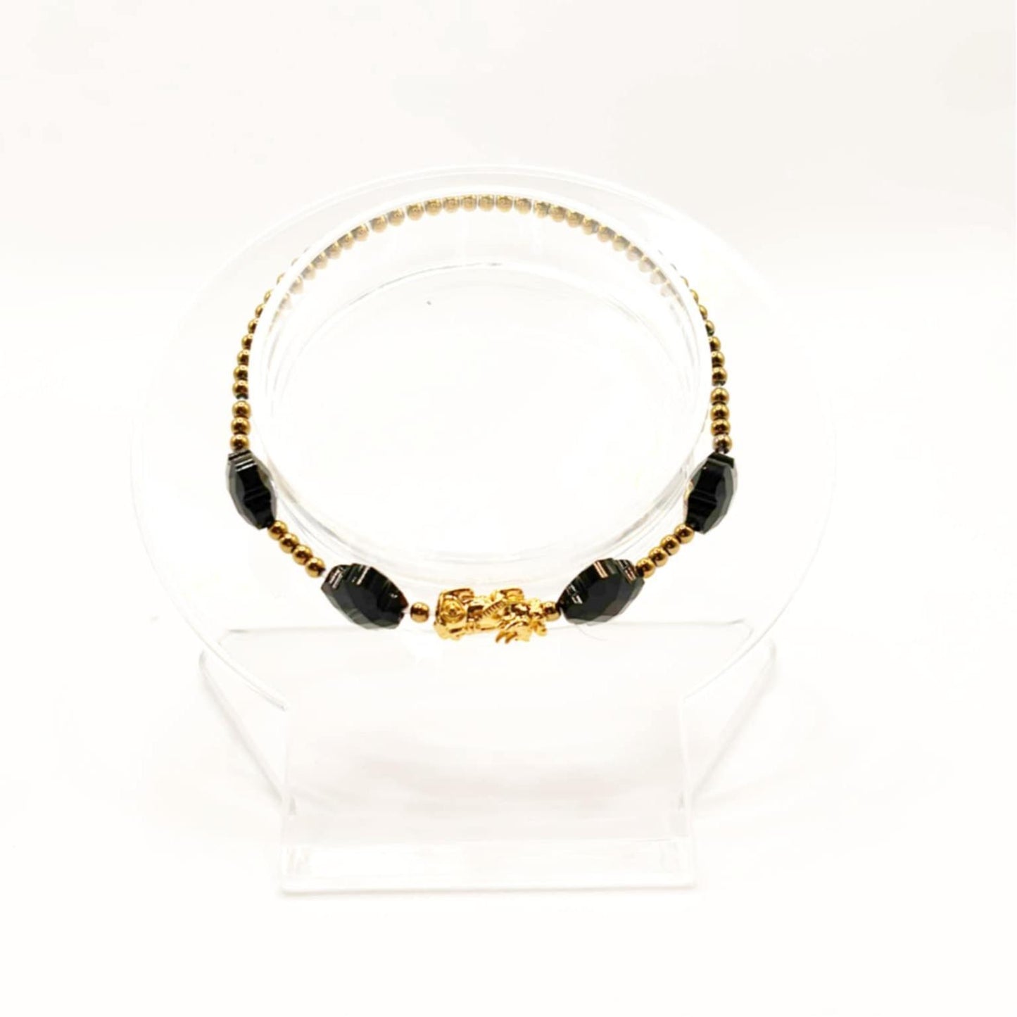 18k Saudi Gold Beaded Crystal Piyao Bracelet - SKU-Q3Y484X3