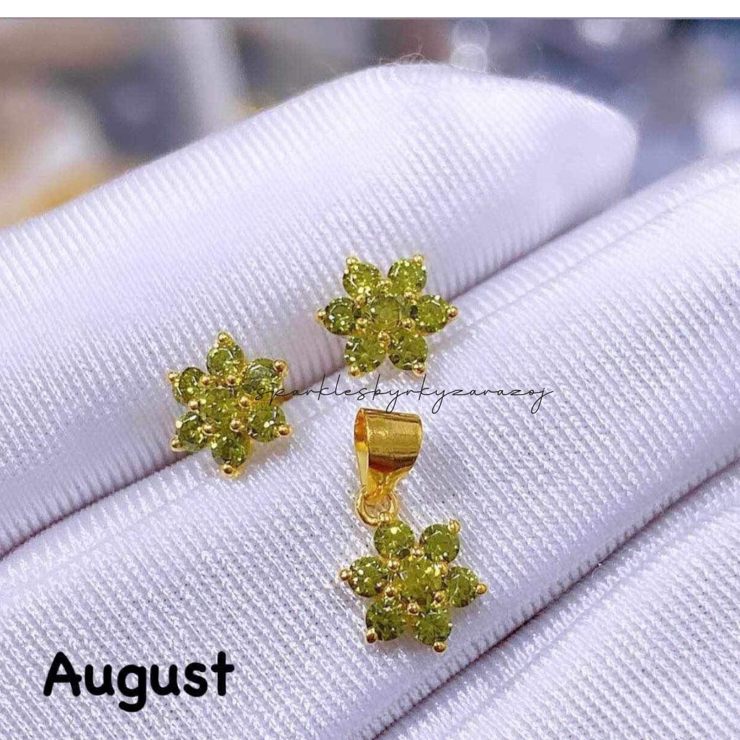 18k Saudi Gold Set August Birthstone Pendant & Earring