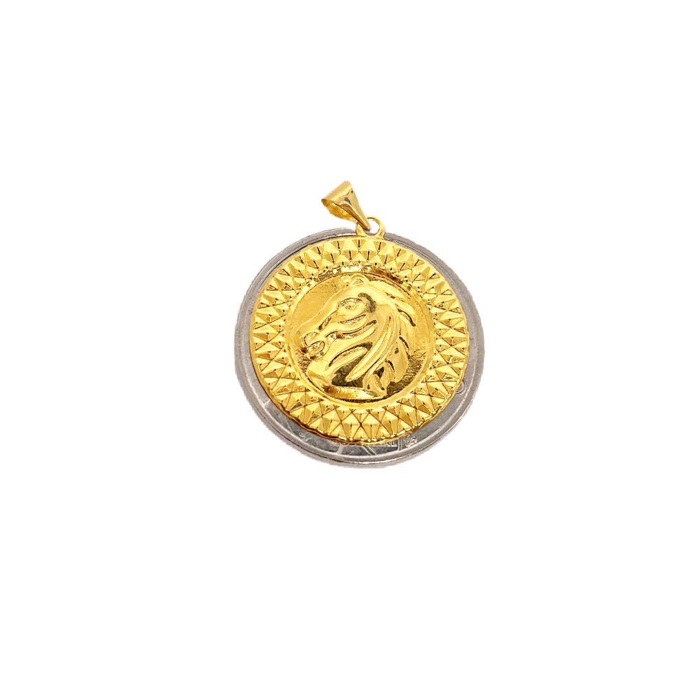 18k Saudi Gold Set Head Horse + Foxtail Chain 18"