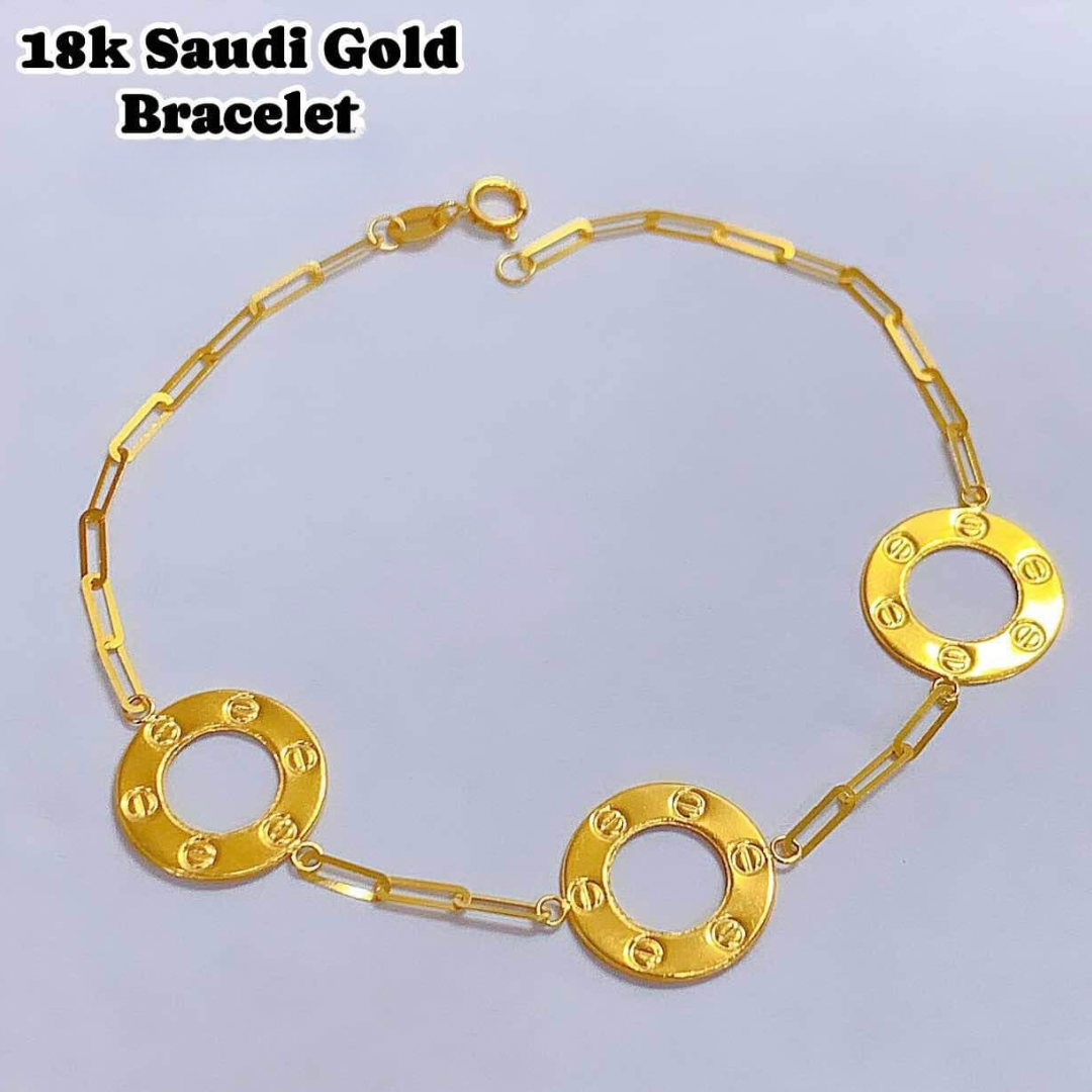 Triple Karkar Bracelet 18k Saudi Gold