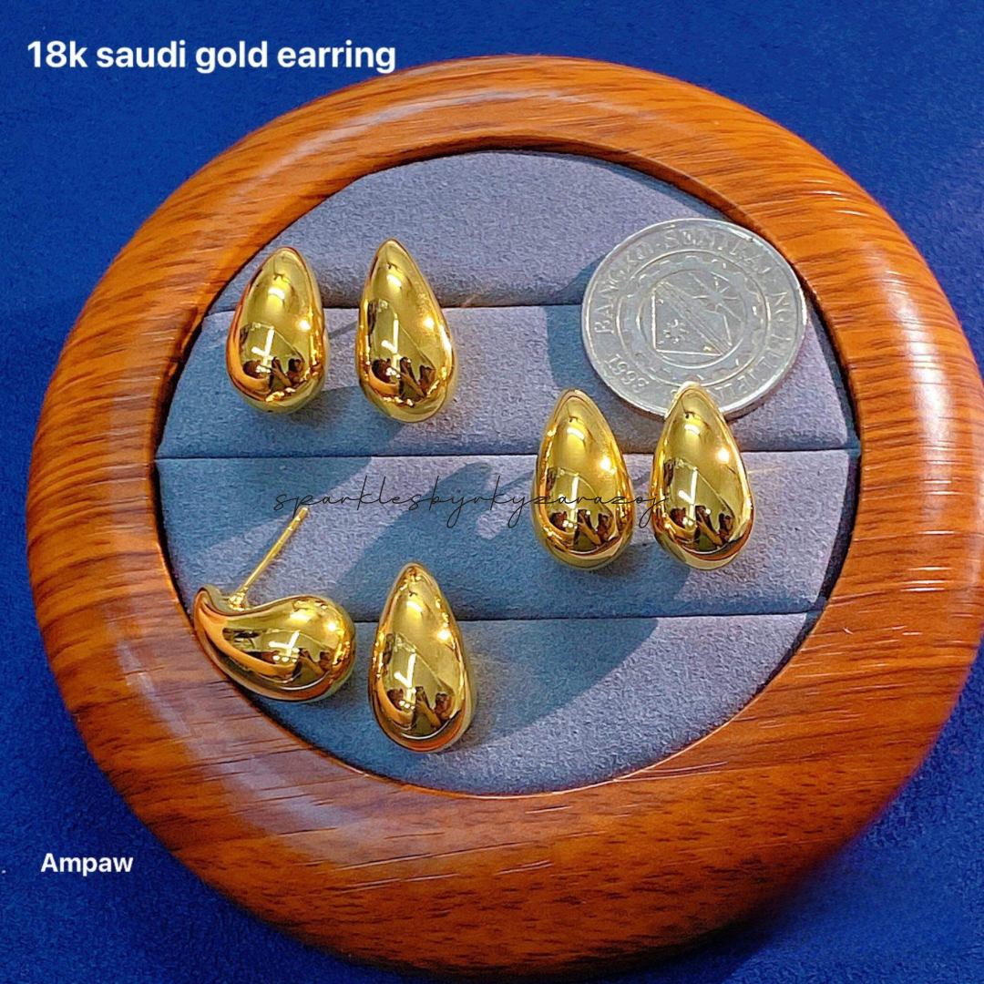 Teardrop Earrings (Small Size) Ampaw 18k Saudi Gold