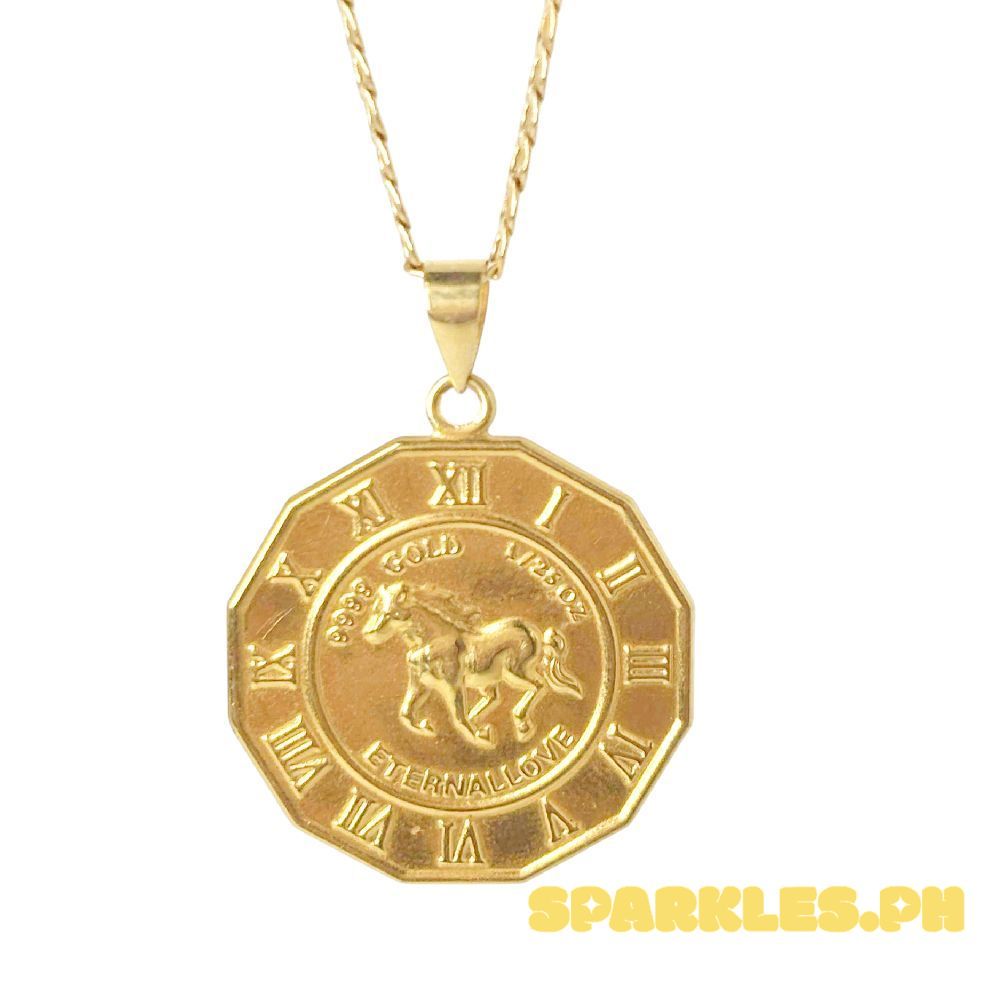 18k Saudi Gold Clock Horse + Cadena Chain Makapal 18"