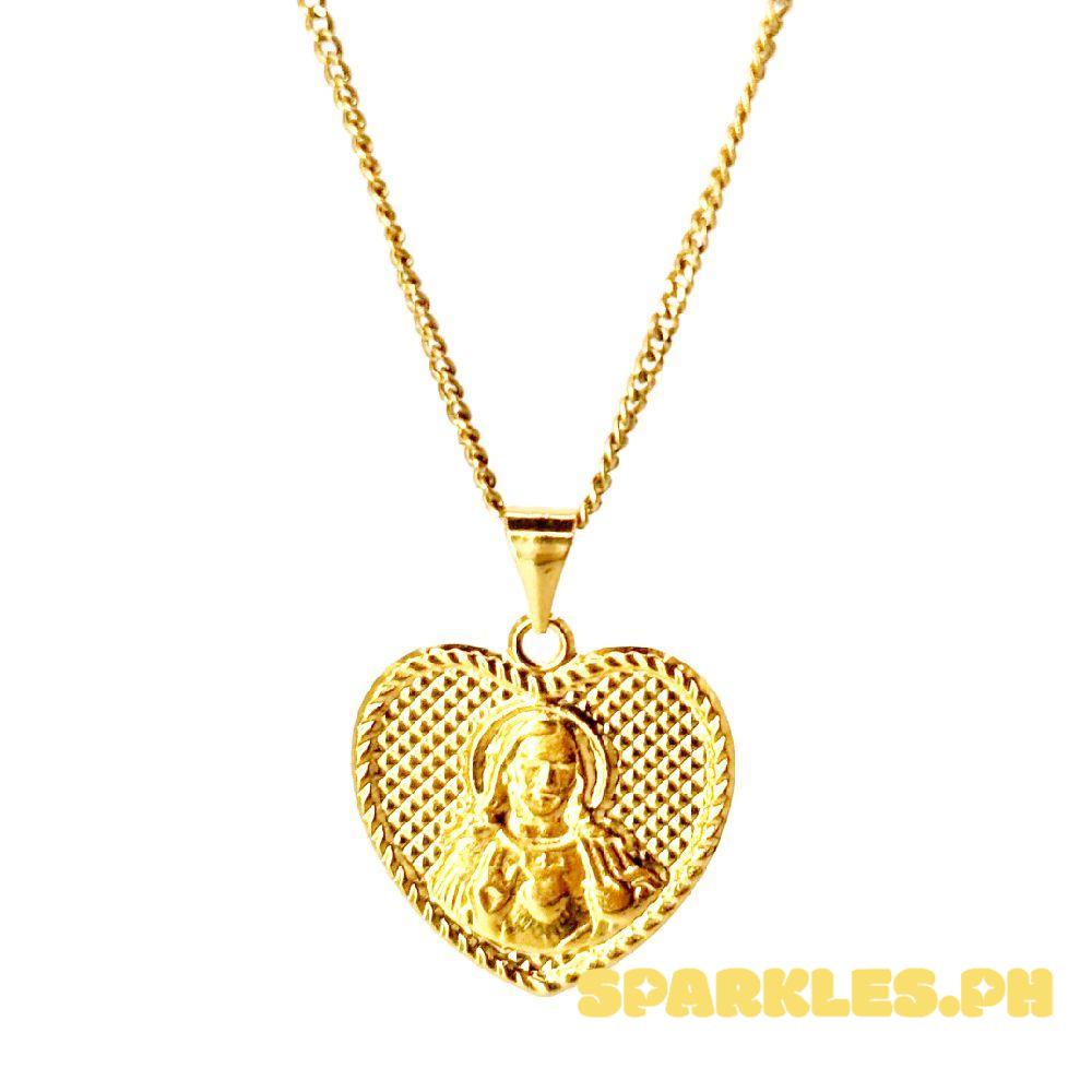 18k Saudi Gold Set Jesus Heart + Cadena Chain 22"