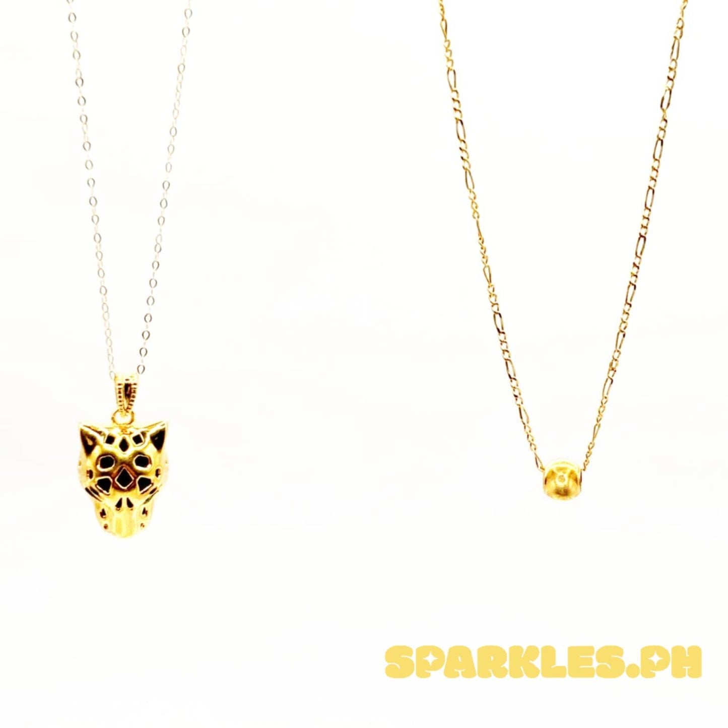18k Saudi Gold Combo Set Panther AMPAW + Tauco Chain lv1 & Gold Cat Eye + Figaru Chain 16