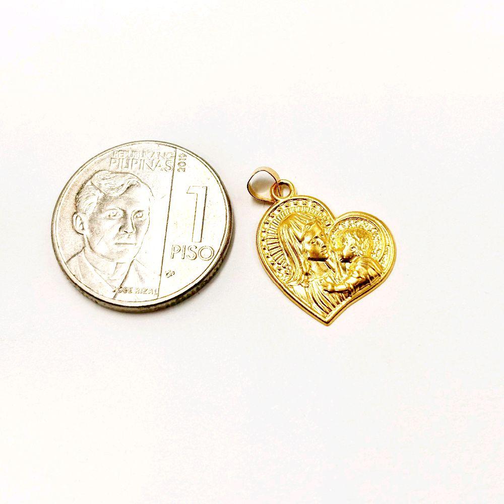 18k Saudi Gold Heart Mary & Child Pendant - SKU-ZBWI1O4G