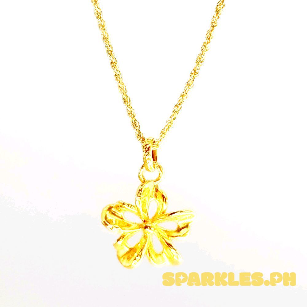 18k Saudi Gold Flower Style AMPAW + Rope Chain 16"