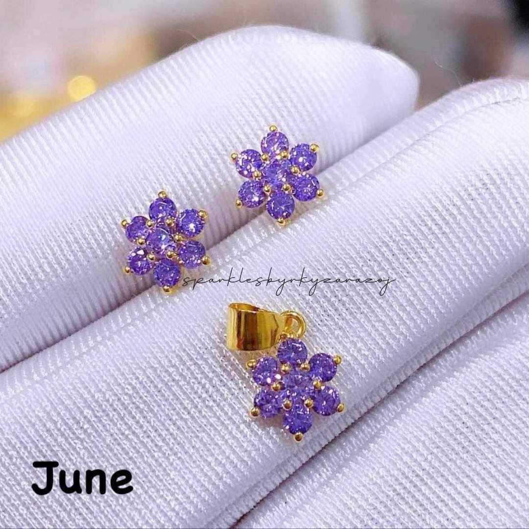 18k Saudi Gold Set June Birthstone Pendant & Earring