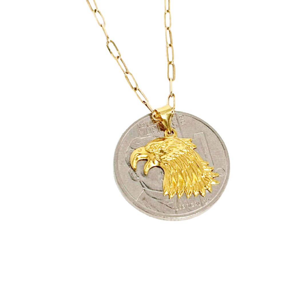 18k Saudi Gold Set Eagle Pendant + Micro Paperclip Makapal 20"