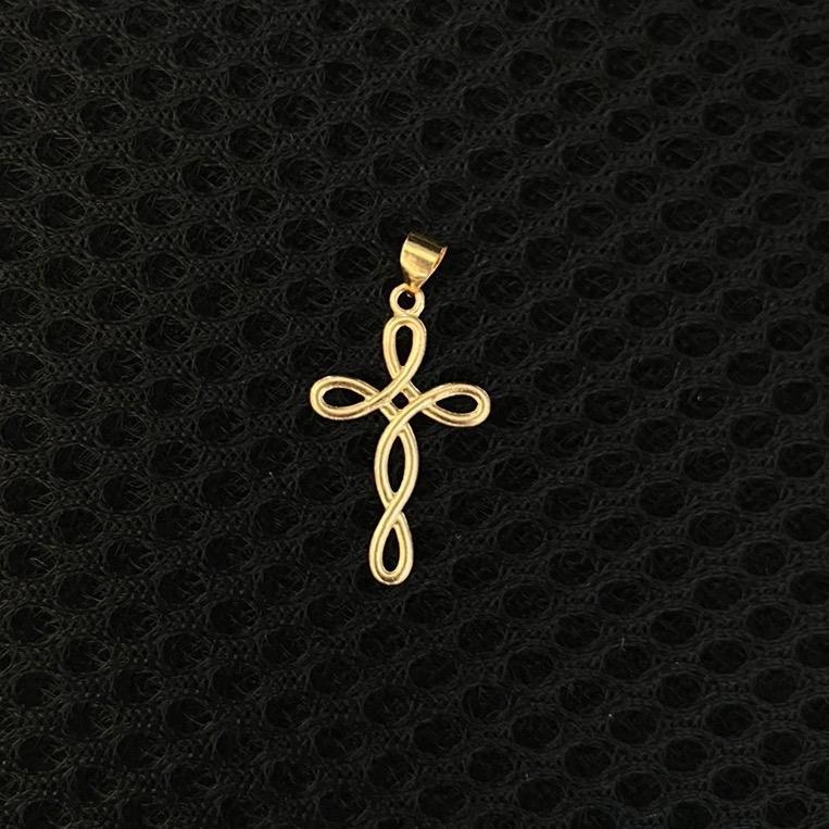 18k Saudi Gold Twisted Cross Pendant - SKU-TMBYEGXE
