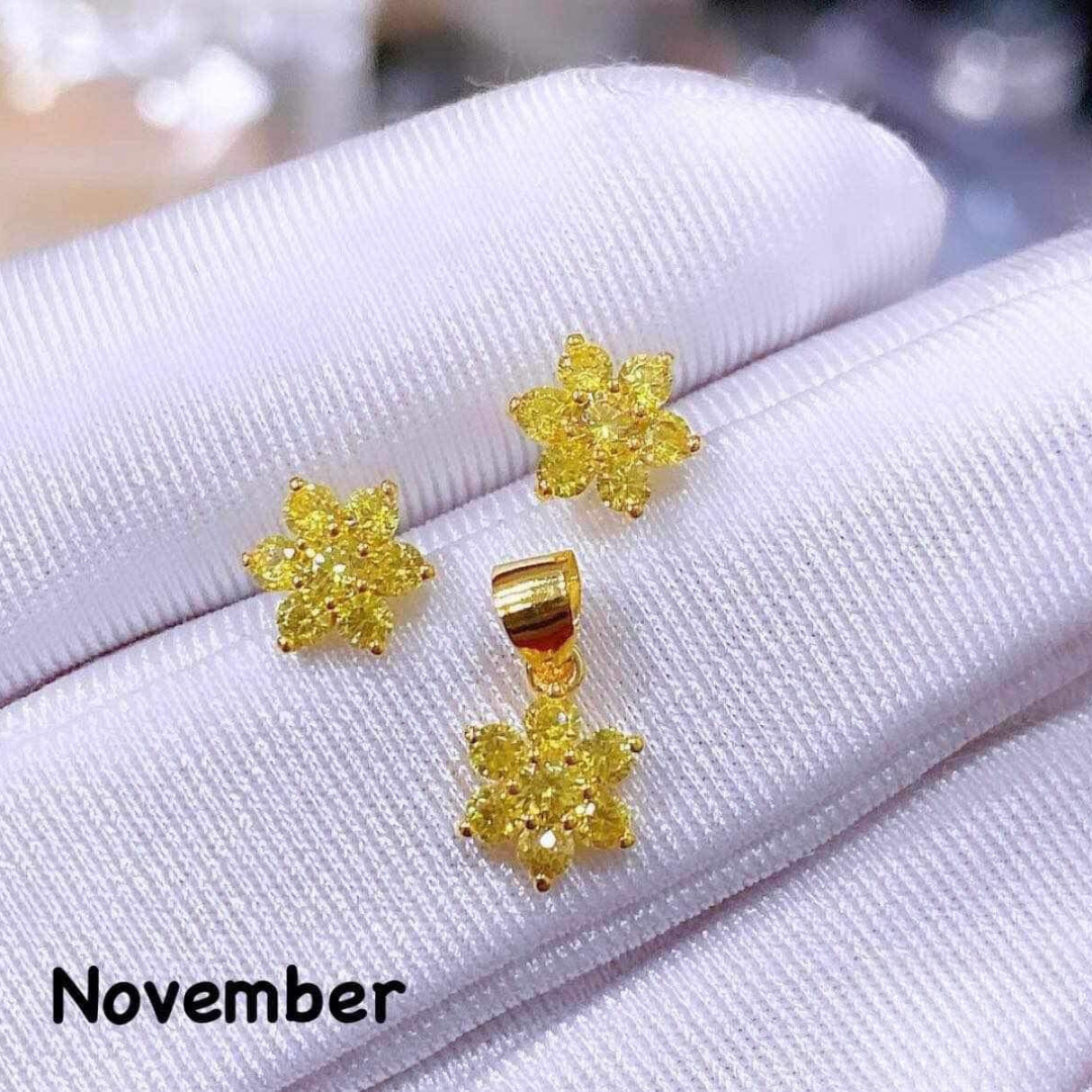 18k Saudi Gold Set November Birthstone Pendant & Earring
