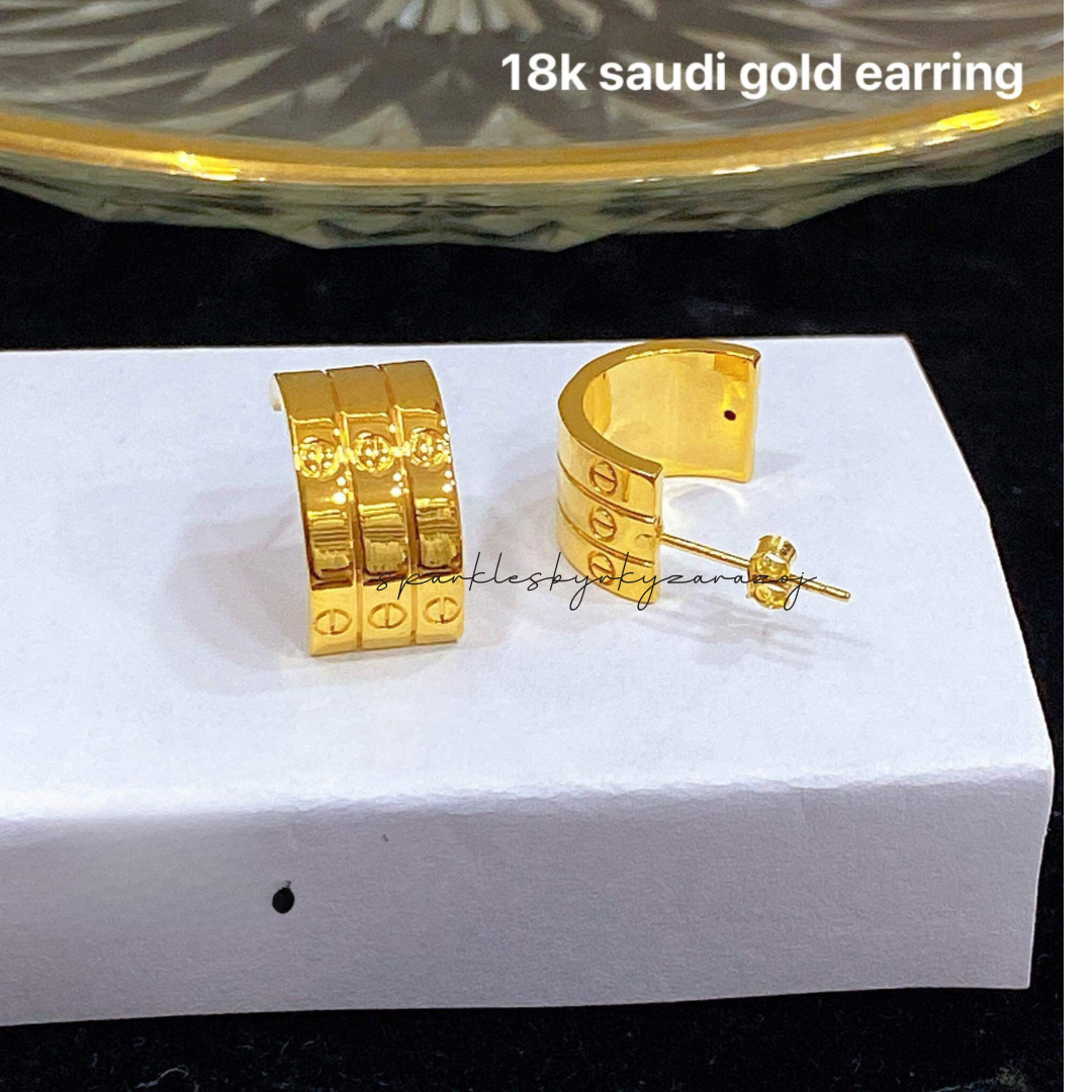 Triple Karkar Earrings 18k Saudi Gold