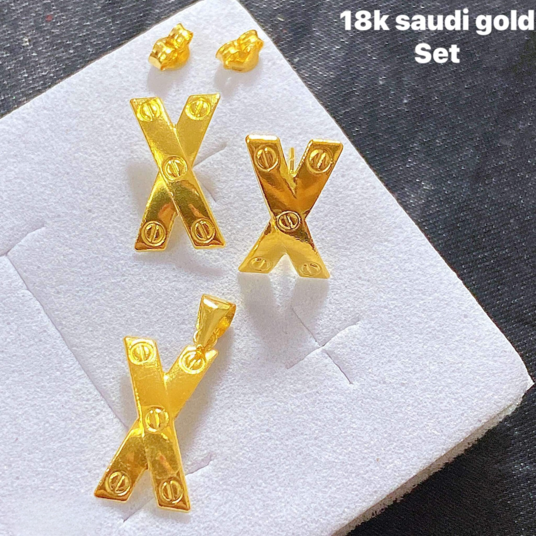 X Karkar Set Earrings & Pendant 18k Saudi Gold