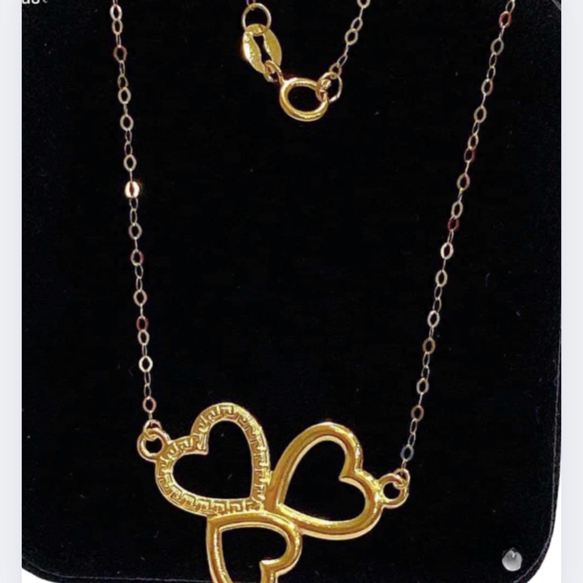 18k Triple Heart Necklace Saudi Gold Lightweight