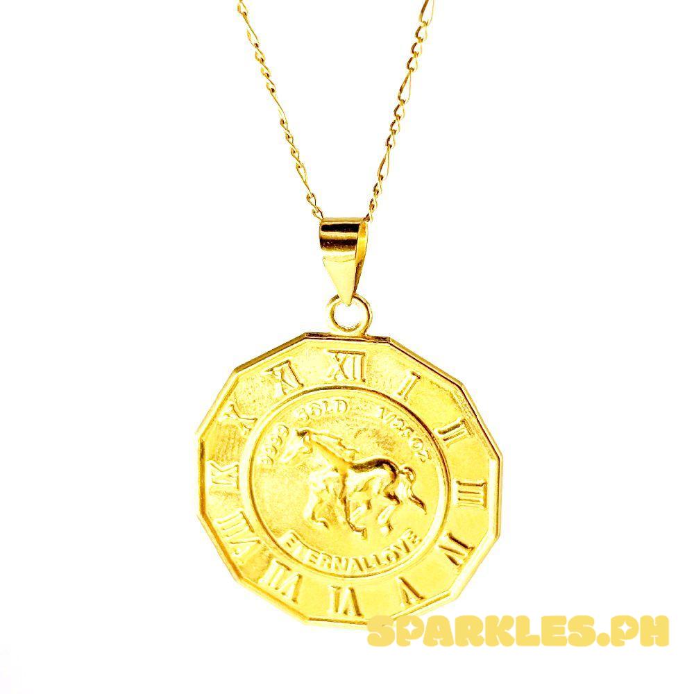18k Saudi Gold Set Clock Horse + Figaru Chain 18"