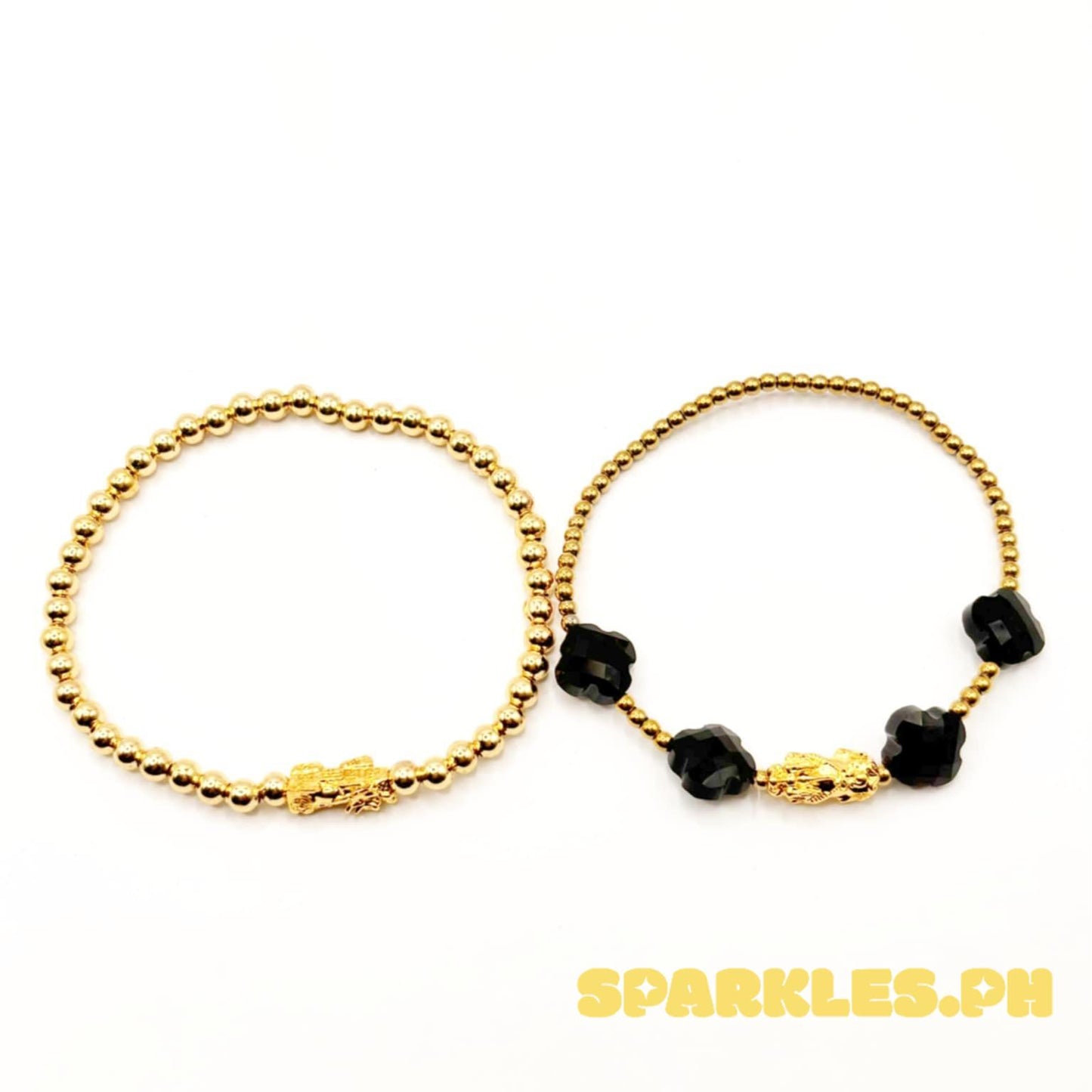 18k Saudi Gold B1T1 Bubble Piyao & Beaded Crystal Piyao Bracelet