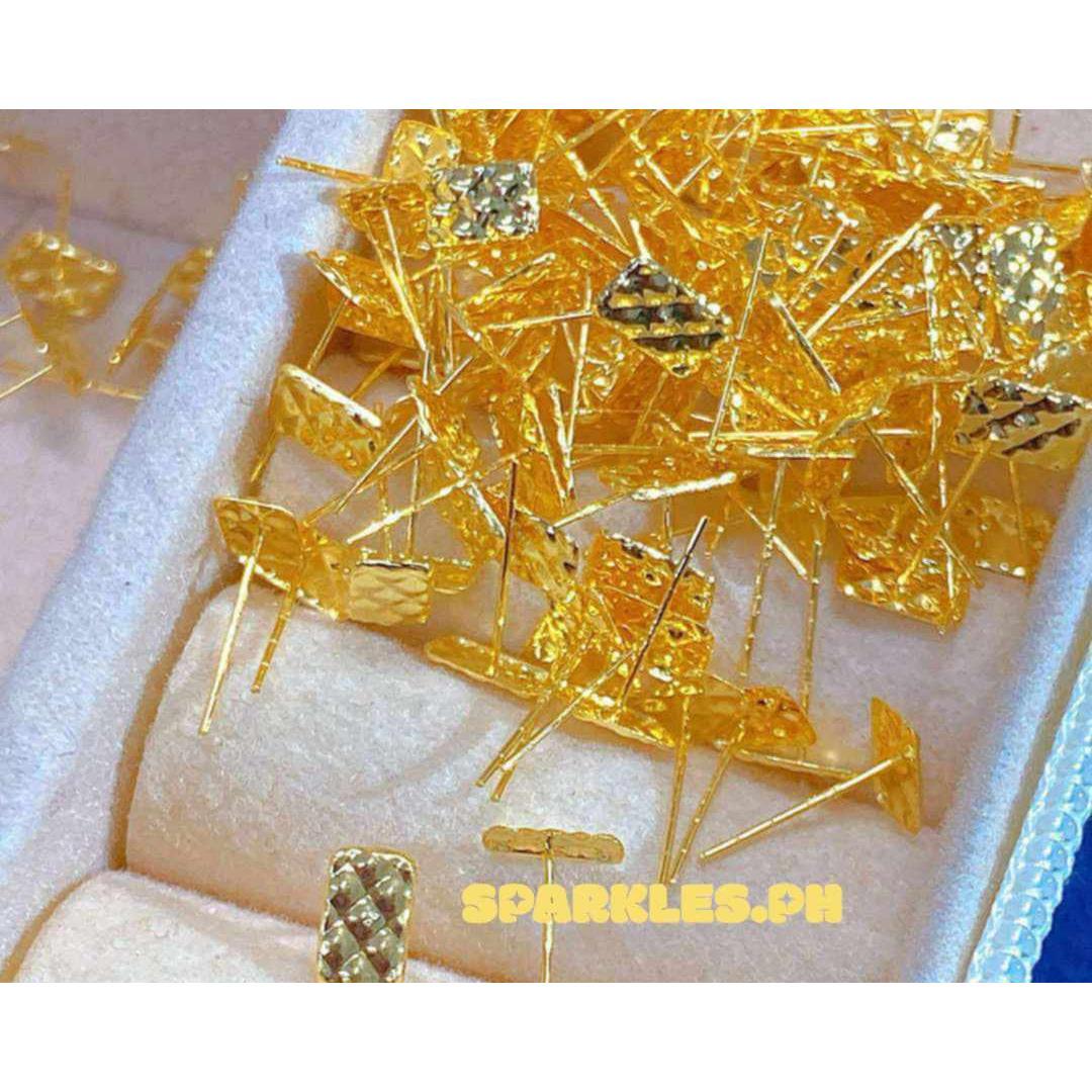 18K Saudi Gold Waffle Earring with Silicon Pakaw - SKU-TBTDY9CN