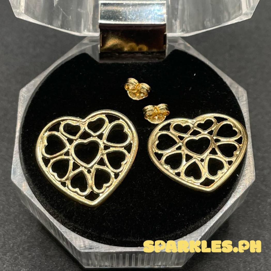 18k Saudi Gold Patterned Heart Earring - SKU-C00K6HFQ