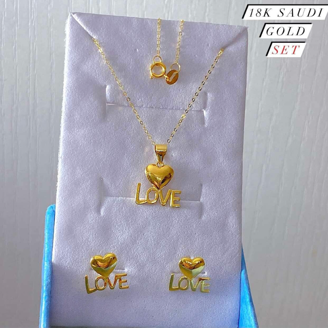 LOVE Heart Necklace Set Earrings Necklace with Pendant 18k Saudi Gold