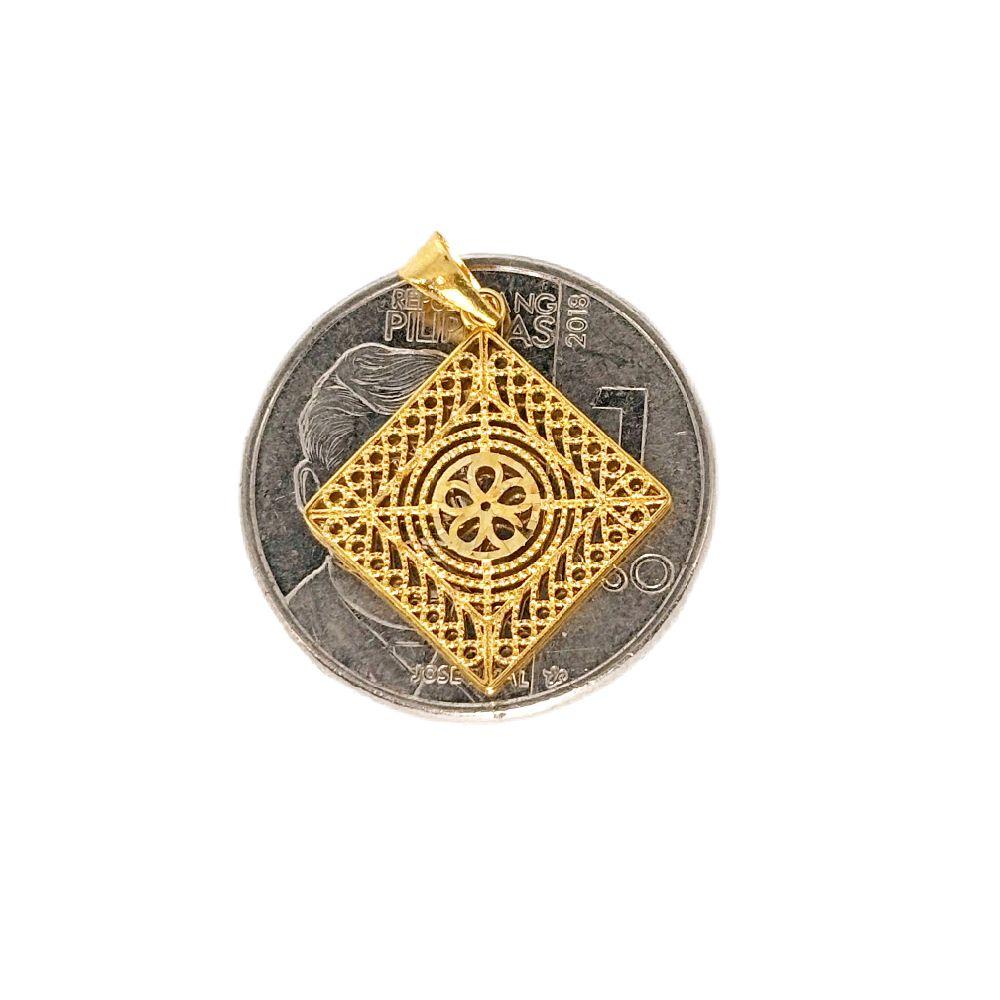 18k Saudi Gold Set Diamond Tile + Rope Chain 20"