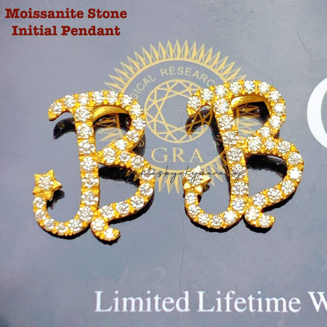 18k Saudi Gold Moissanite Letter - B Pendant