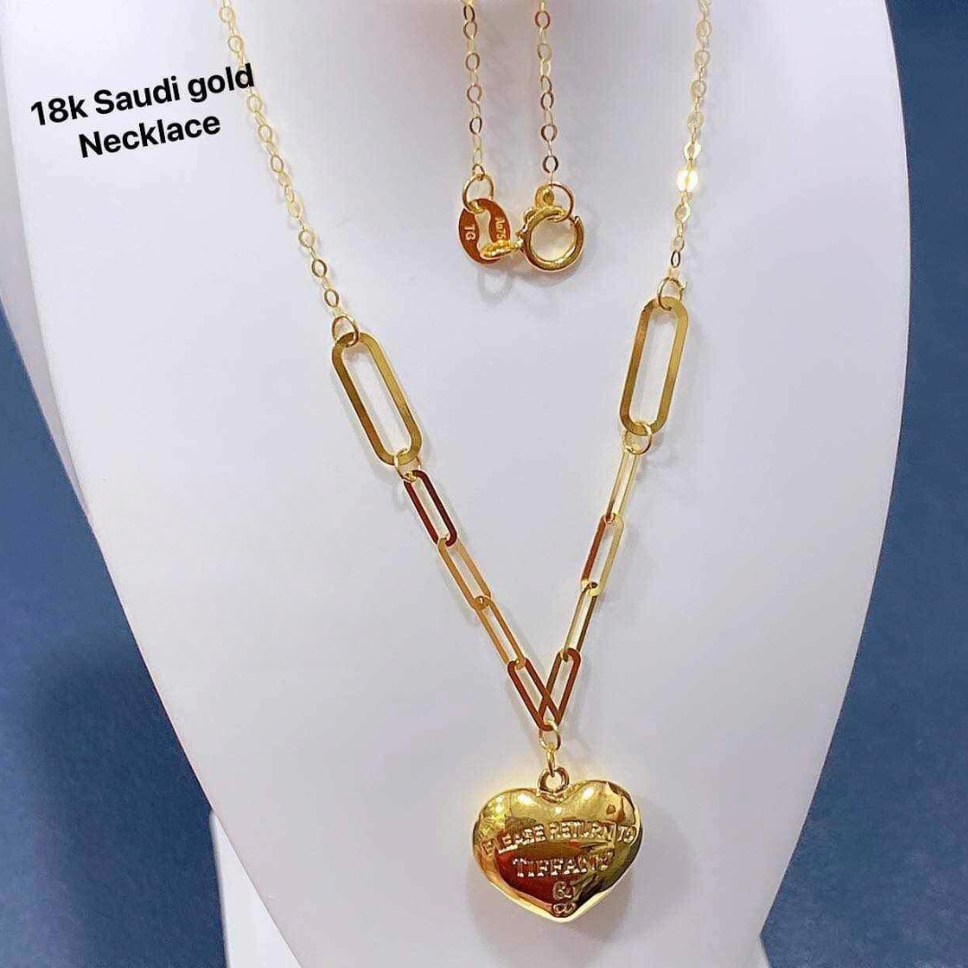 Paperclip Heart Tco Necklace Solid 18k Saudi Gold