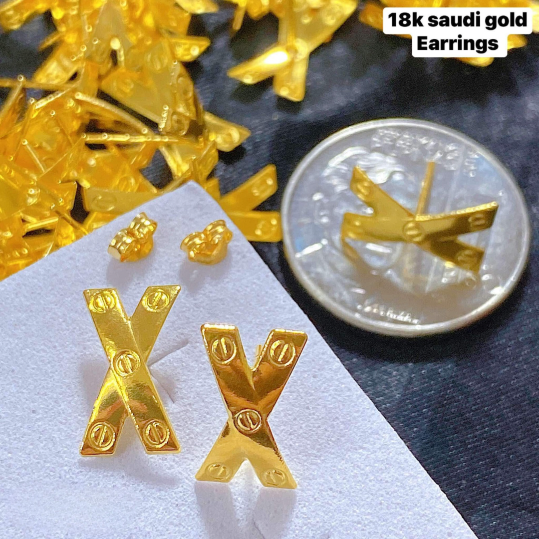 X Karkar Earrings 18k Saudi Gold