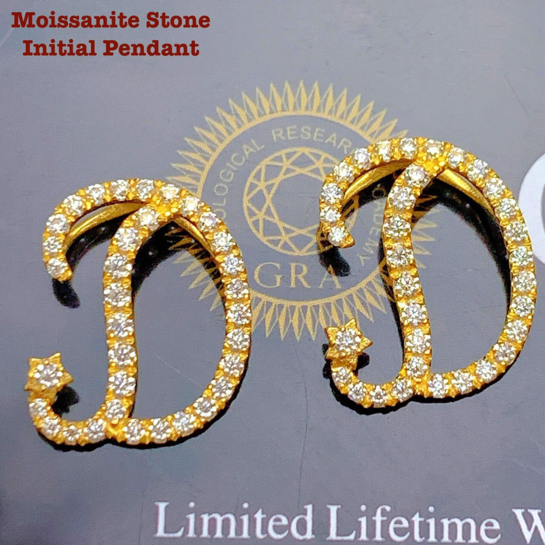 18k Saudi Gold Moissanite Letter - D Pendant