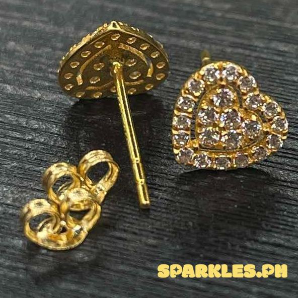18k Saudi Gold Moissanite Heart Earring Solid Pawnable - SKU-X9PWG0QG
