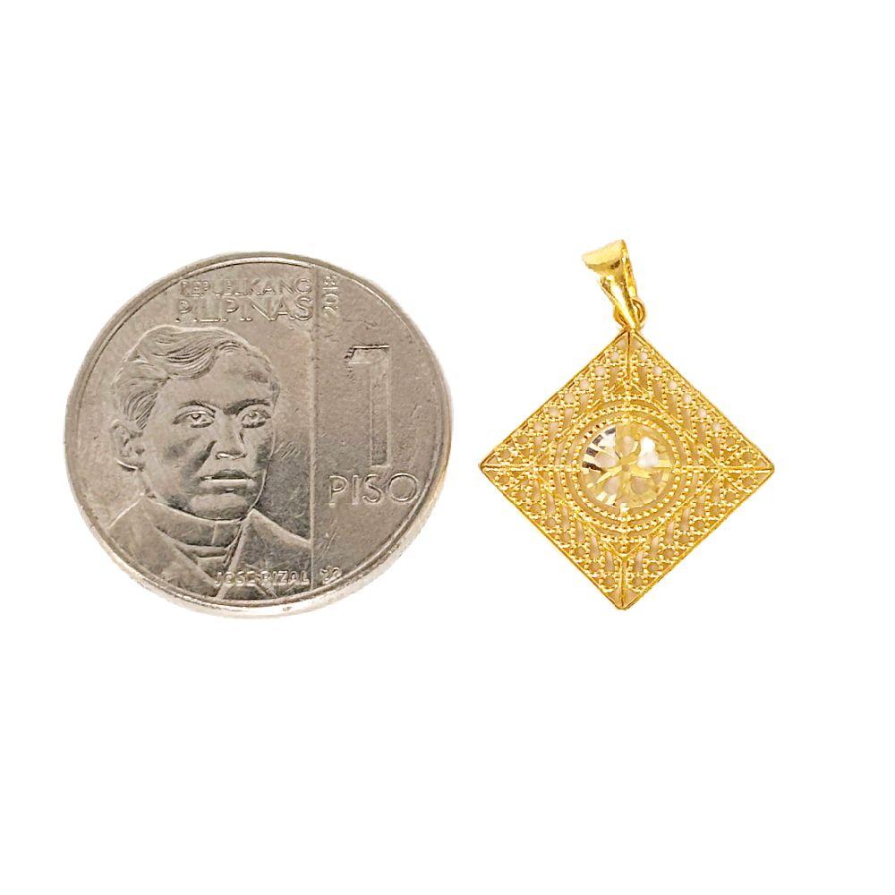 18k Saudi Gold Set Diamond Tile + Rope Chain 20"