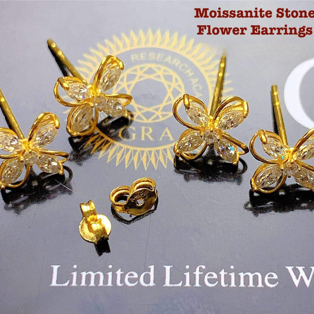 18k Saudi Gold Flower Moissanite Earring