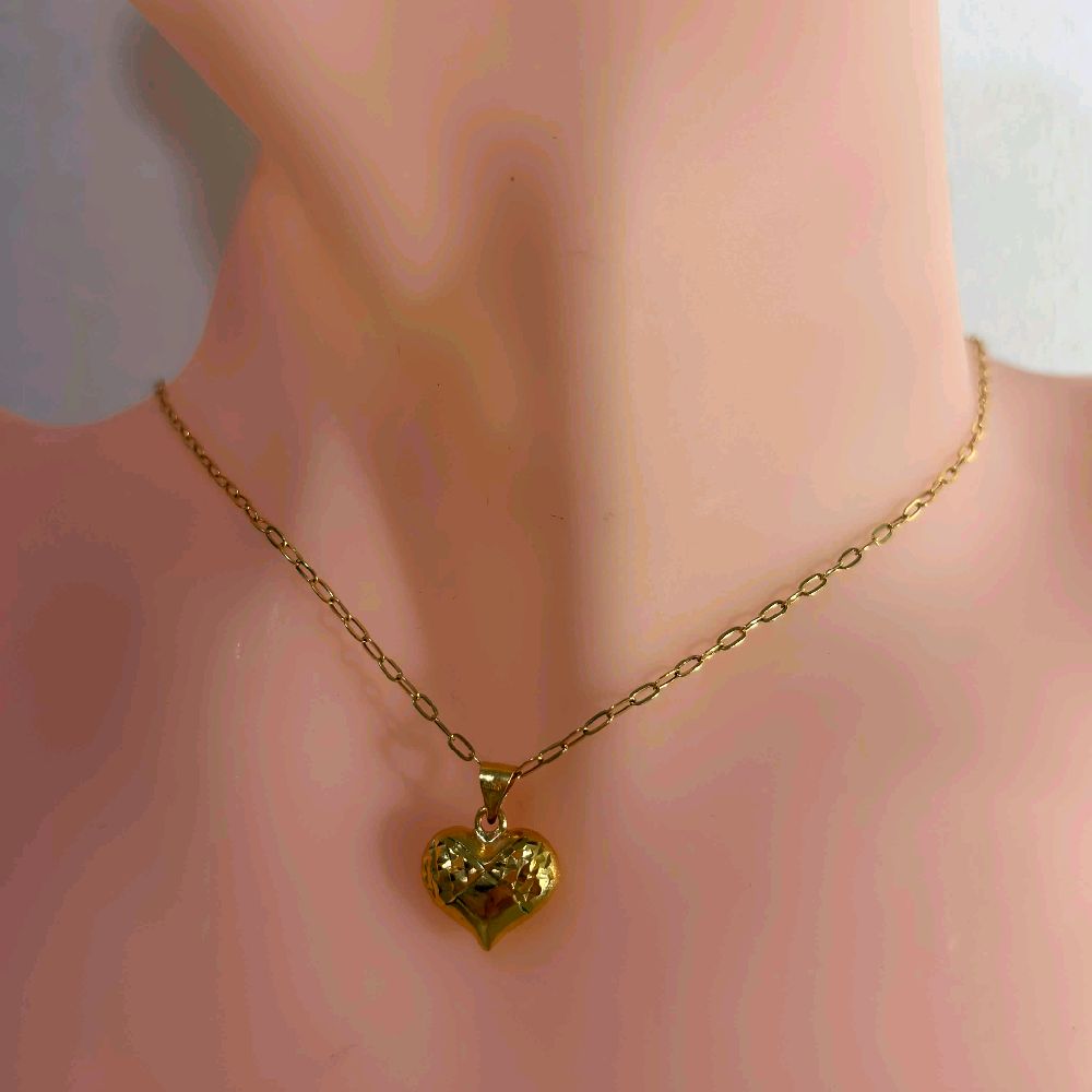 18k Saudi Gold Set Diacut Infinity Heart + Micro Paperclip Makapal 16"