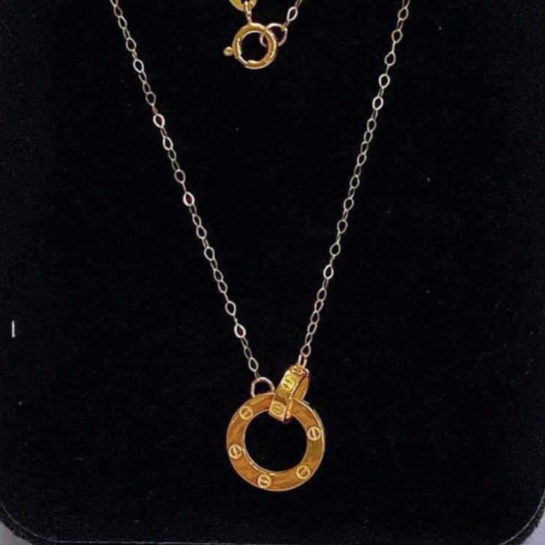 Twin Circle Karkar Centered Necklace 18k Saudi Gold Lightweight