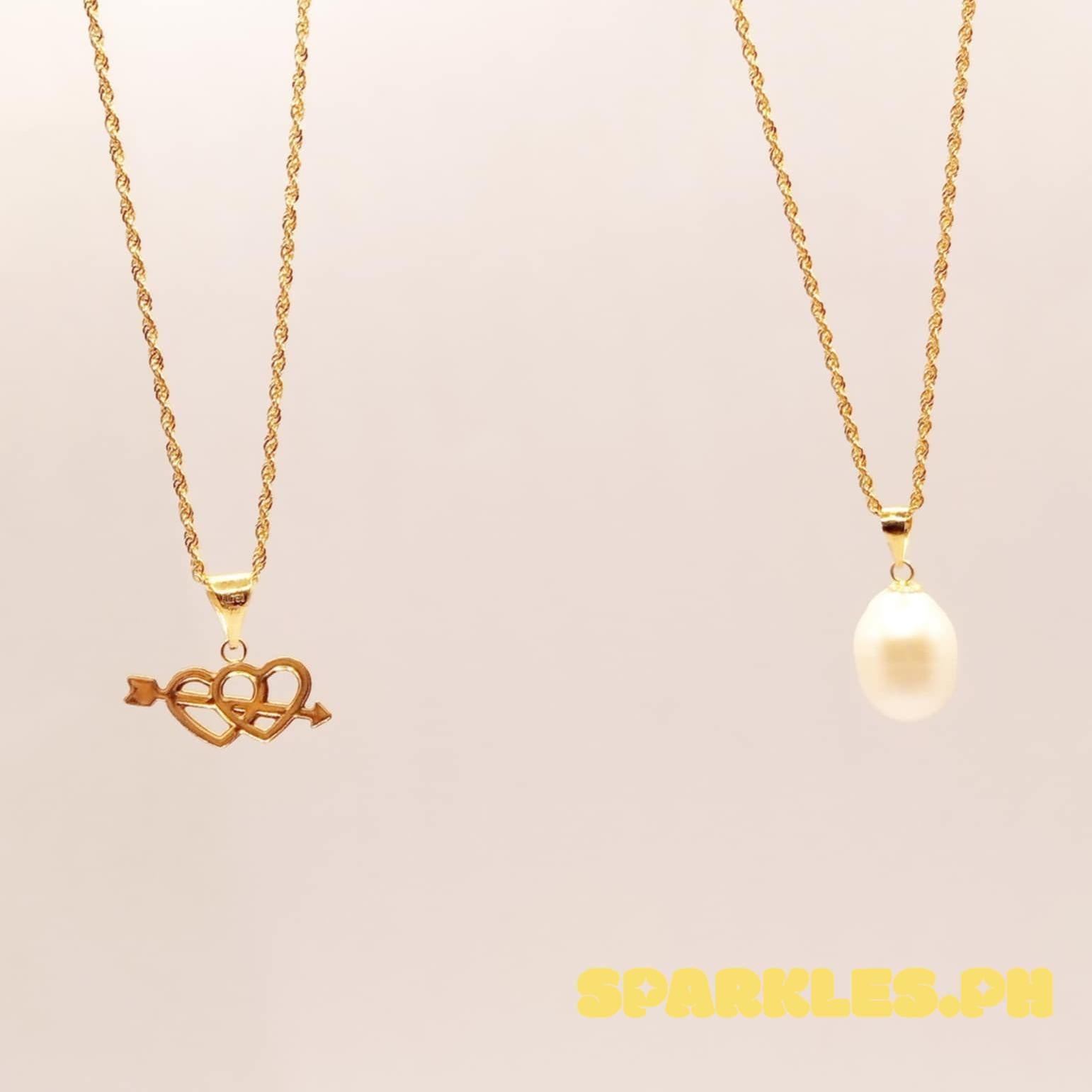 18k Saudi Gold Combo Set Mini Cupido Pendant Rope Chain 16