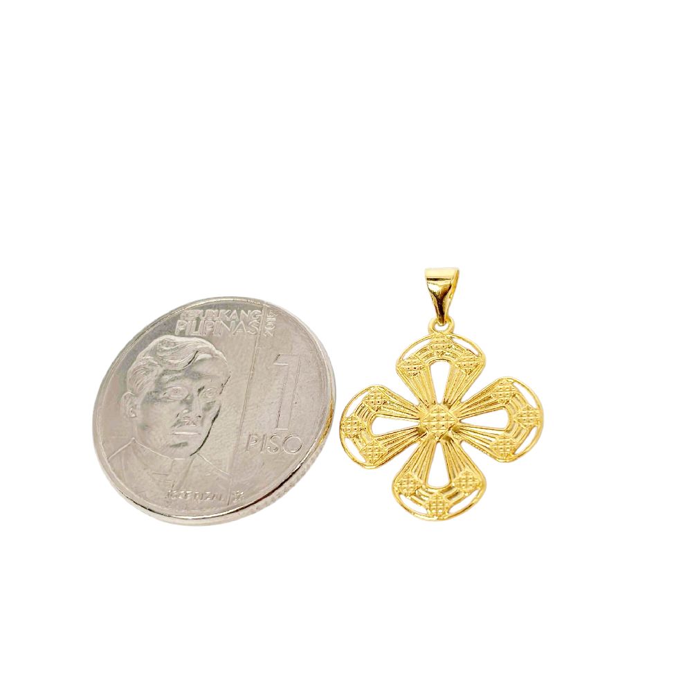 18k Saudi Gold Cross Petal Pendant - SKU-MW9UNL2X