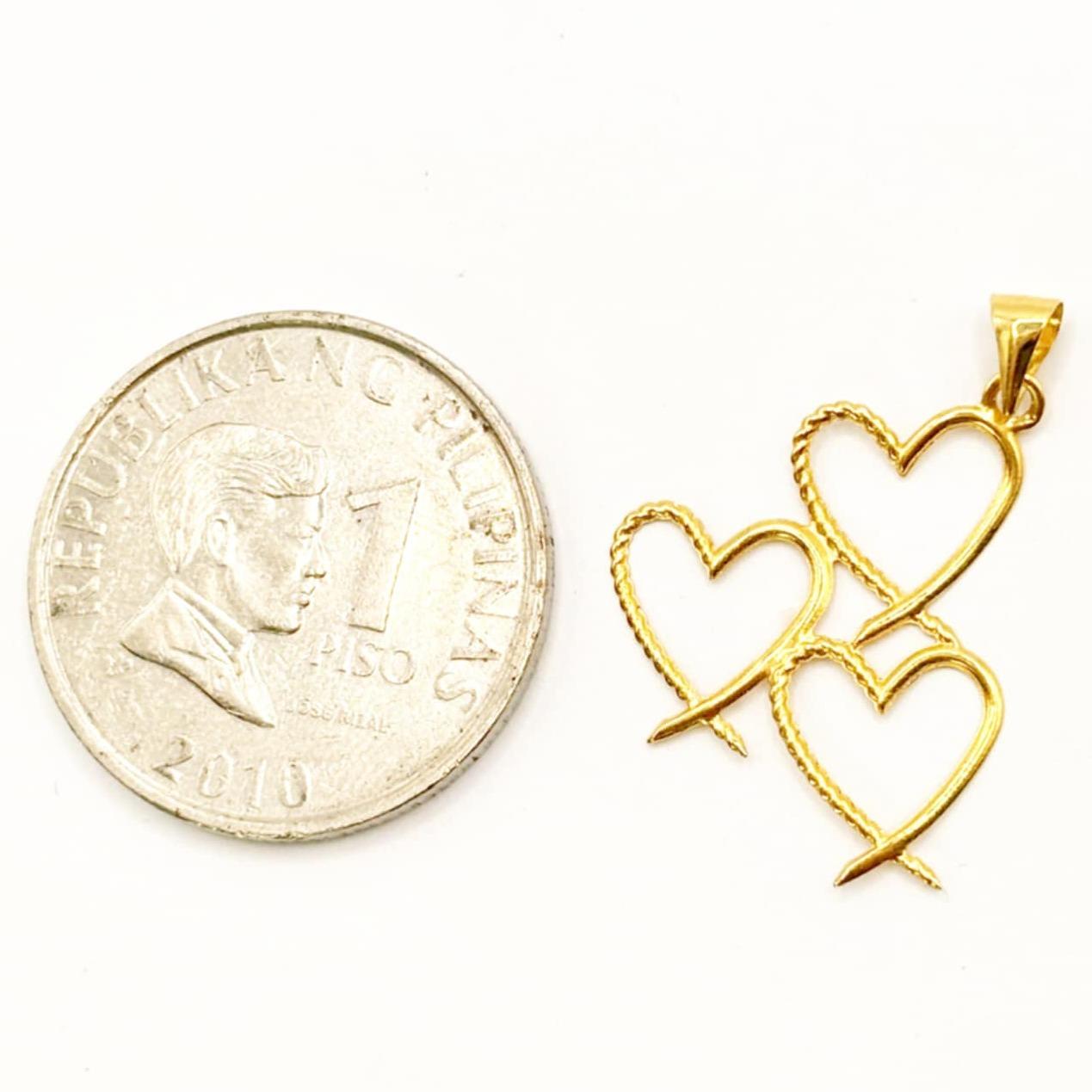 18k Saudi Gold Big Triple Heart Pendant - SKU-NJMYASGI