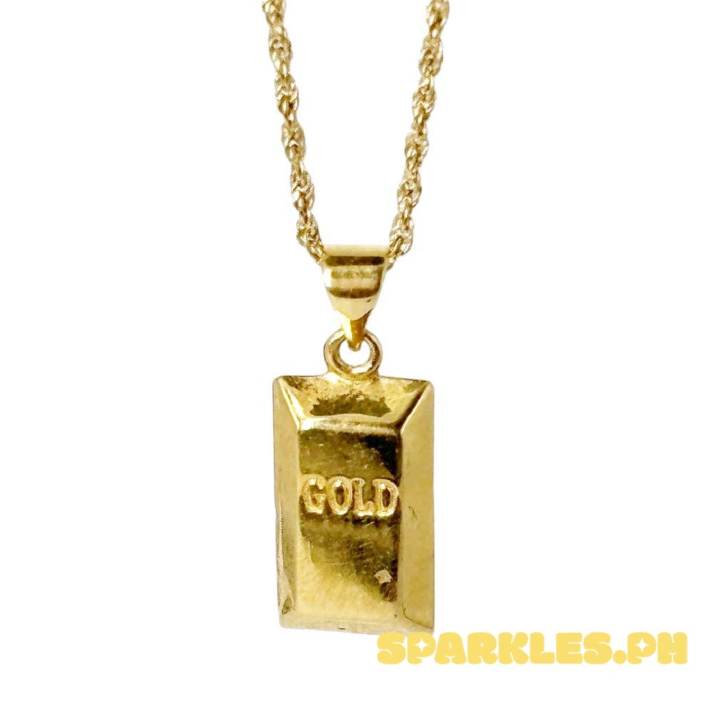 18k Saudi Gold Set Gold Bar Pendant Rope Chain 20