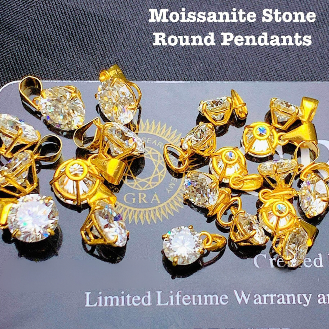 18k Saudi Gold Round Pendants Moissanite Stone